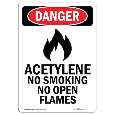 Signmission OSHA Danger Sign, -GHS Acetylene No Smoking, 18in X 12in Rigid Plastic, 12" W, 18" L, Portrait OS-DS-P-1218-V-1989